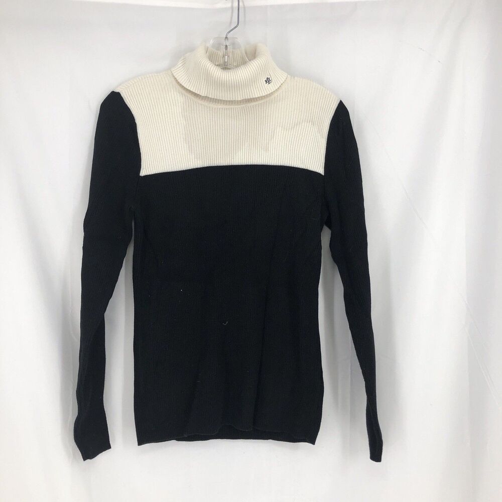 Lauren Ralph Lauren Black and White Ribbed Turtleneck size XL